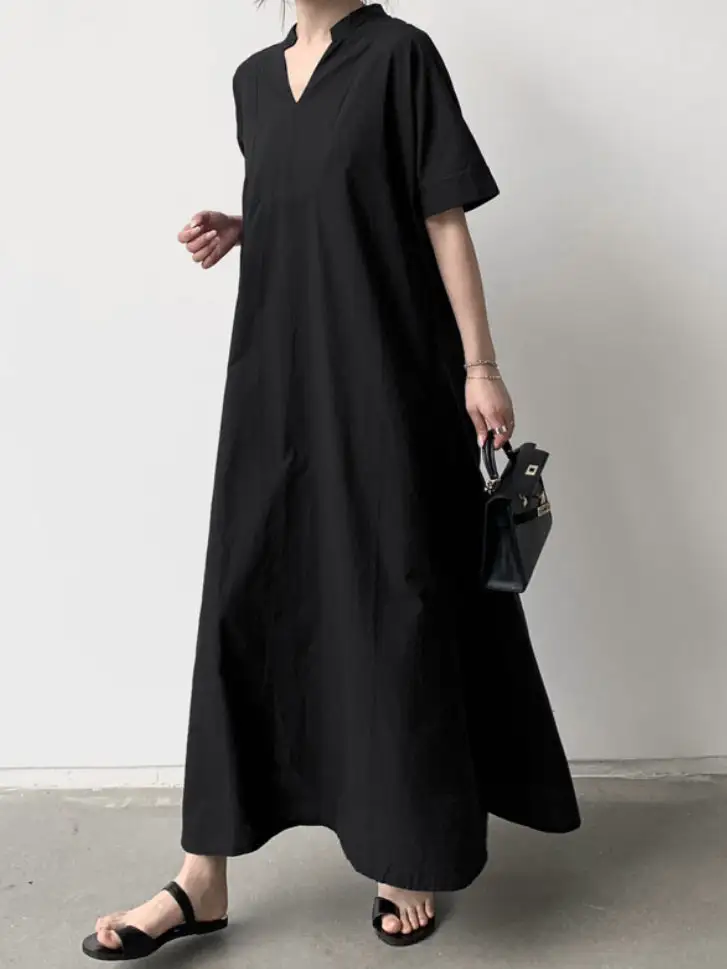Loose Color Sleeve Neck Maxi Dress