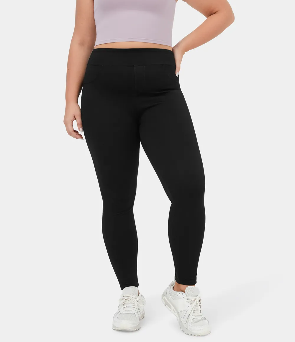 Magic High Waisted Back Side Pocket Stretchy Knit Denim Plus Size Casual Leggings