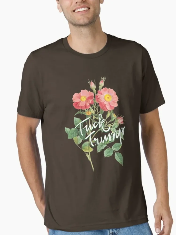Women's Edgy Slogan & Floral Print Crew Neck Short-Sleeve T-Shirt