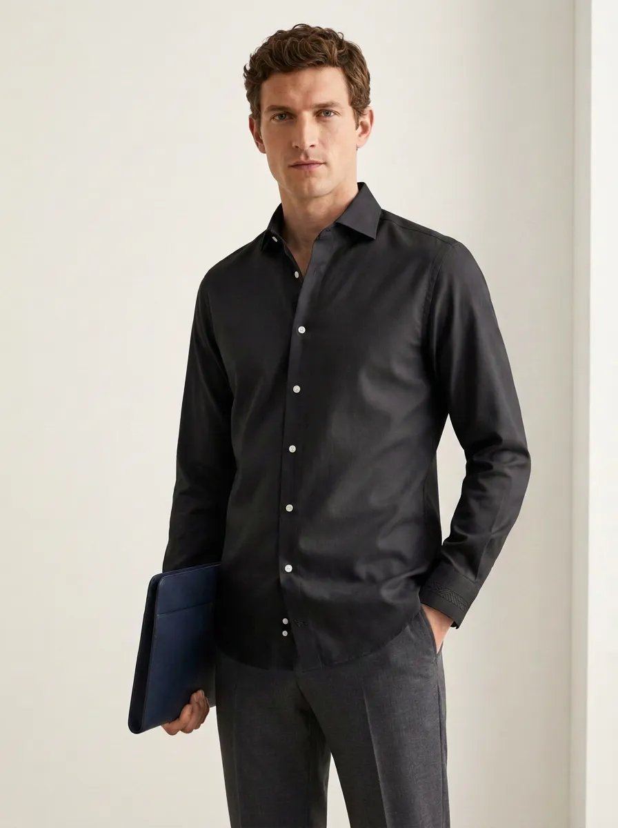 Men's Business Casual Non-Iron Cotton Light Blue Long Sleeve Shirt