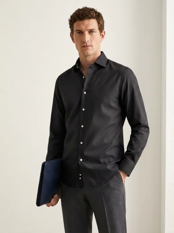 Men's Business Casual Non-Iron Cotton Light Blue Long Sleeve Shirt