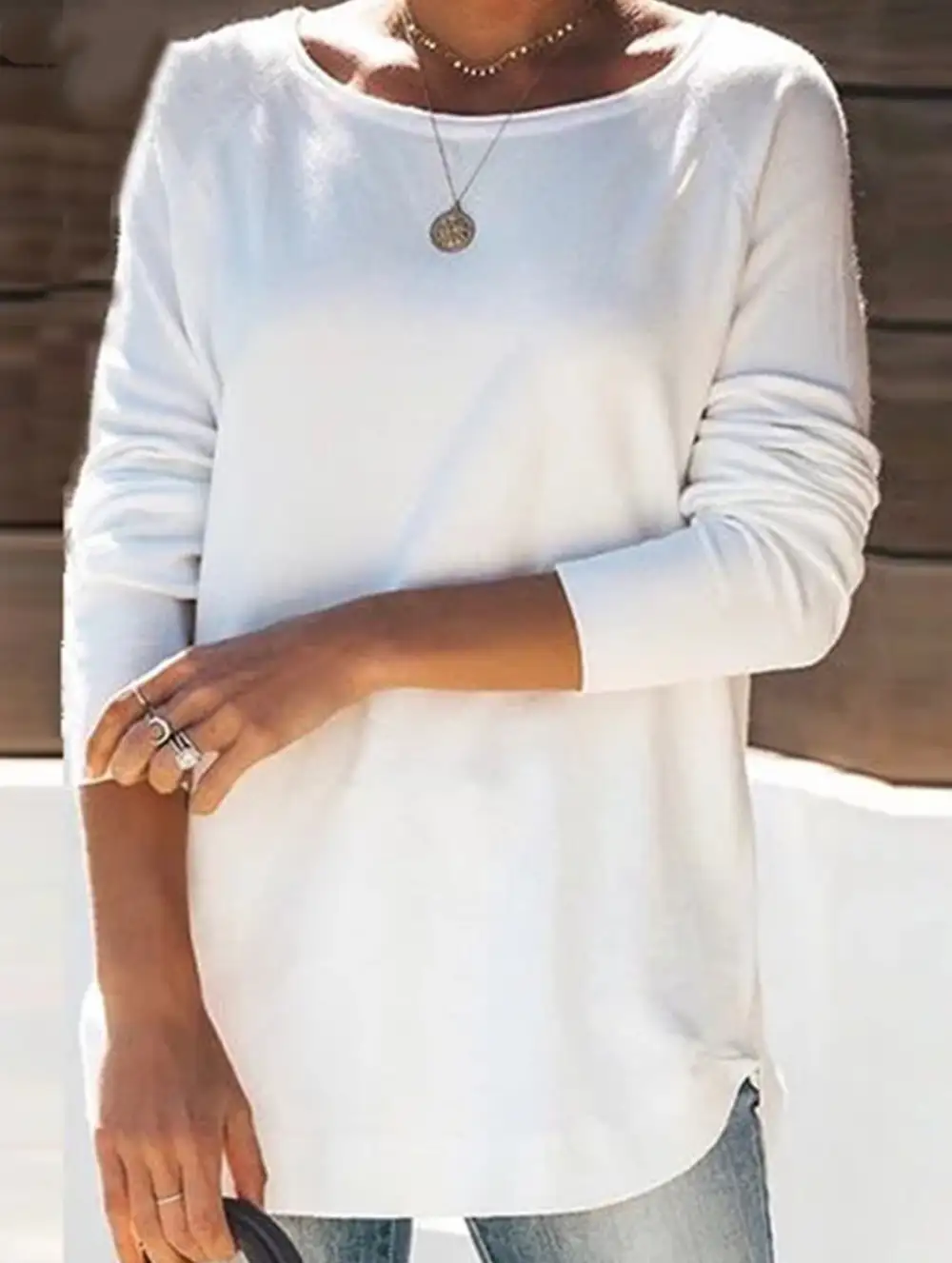 Textured Detail Round Collar Top