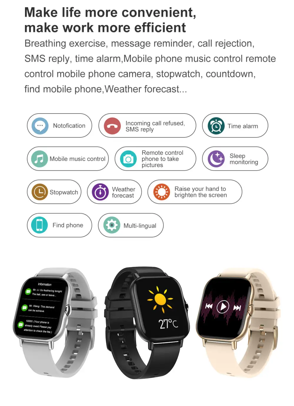 DT94  Case Cover SmartWatch Men Women 1.78 inch Touch Screen  Call IP67 Waterproof Watches  VS GTS2 P8 plus  Android Smart Watch