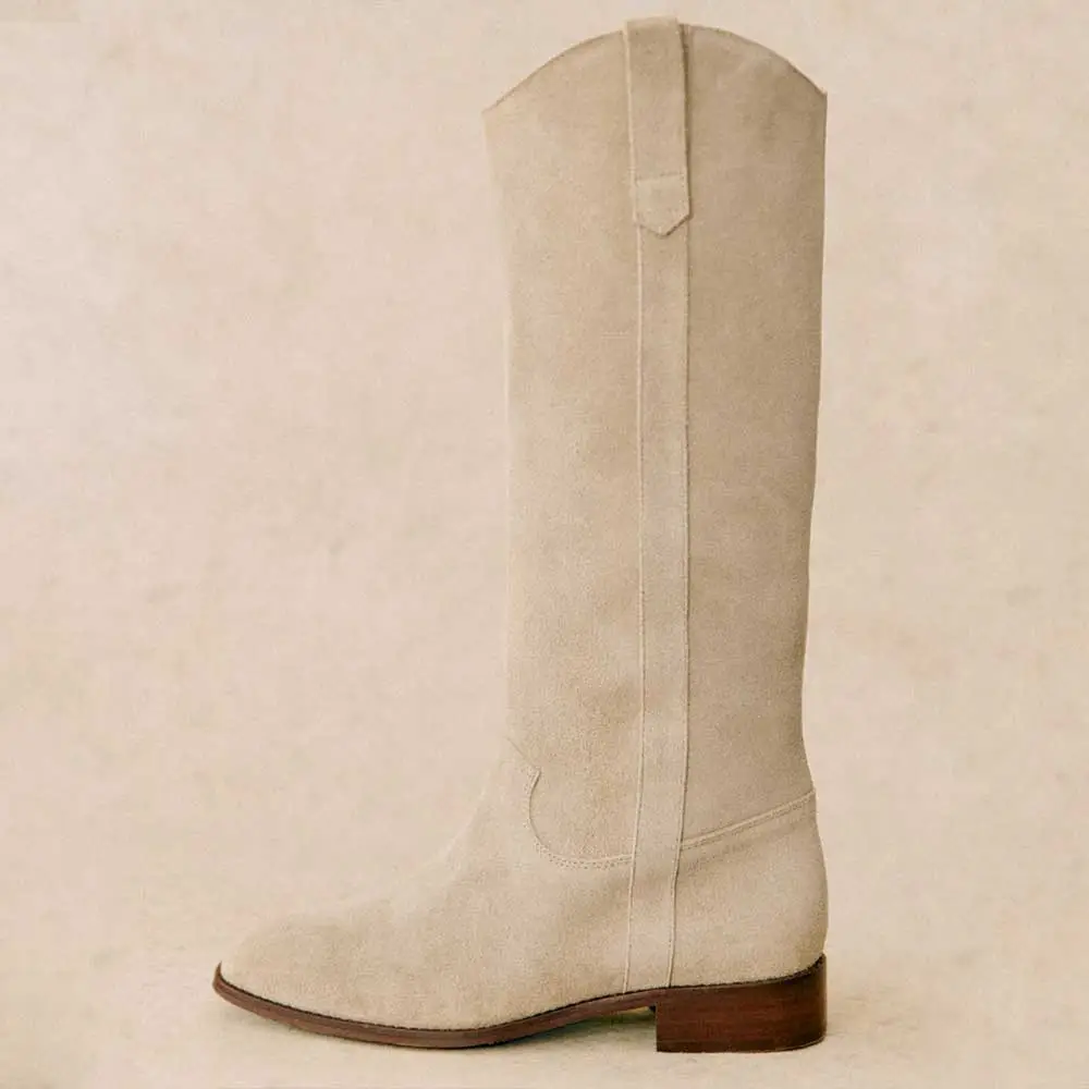 Faux-Suede Square-Toe Chunky-Heel Block-Heel Mid-Calf Boots