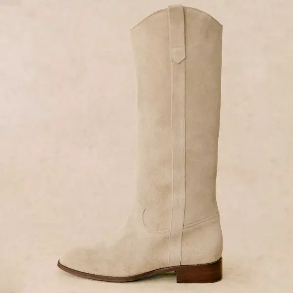 Faux-Suede Square-Toe Chunky-Heel Block-Heel Mid-Calf Boots