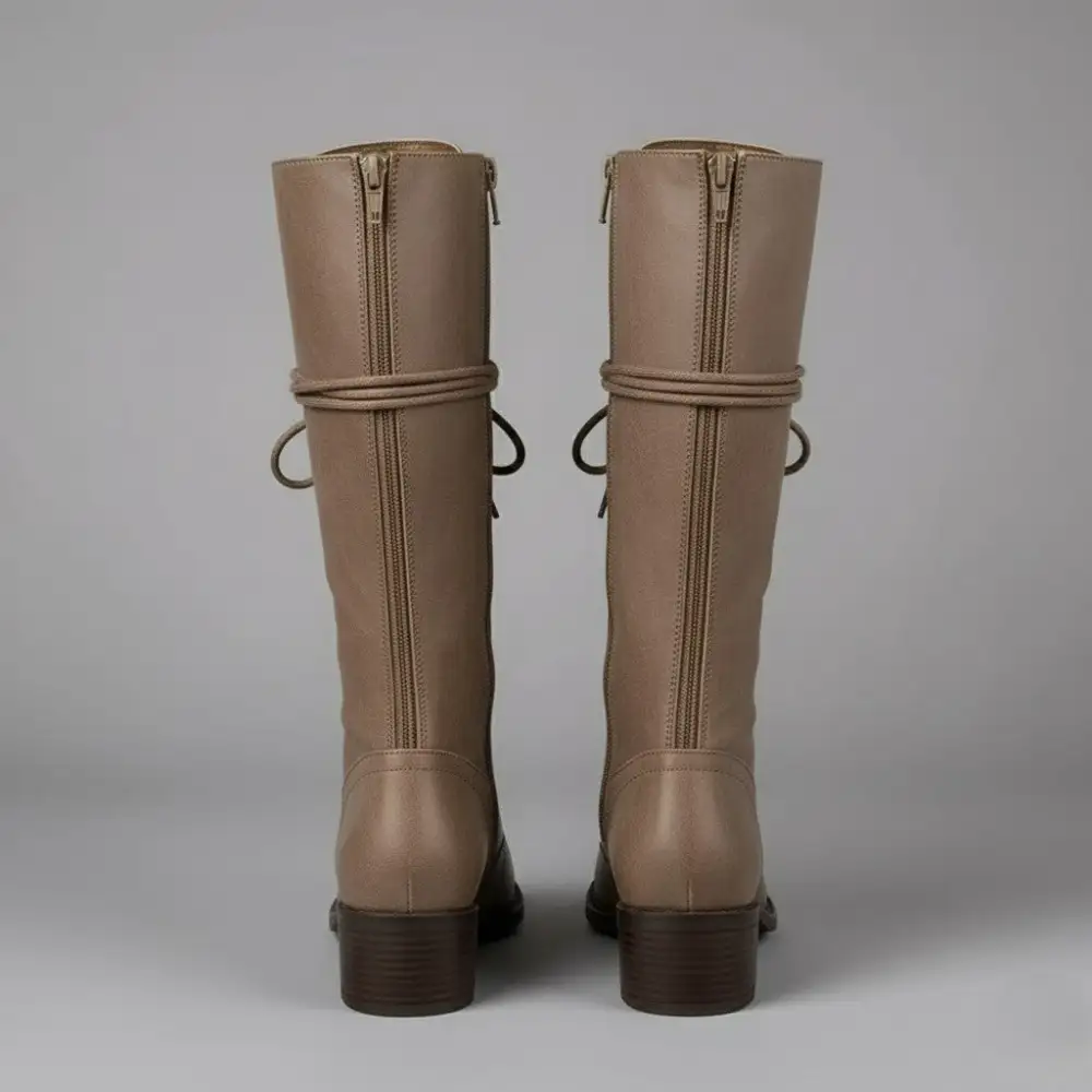 Lace Up Knee Tall Boots Block Heel Modern Tall Combat Boots