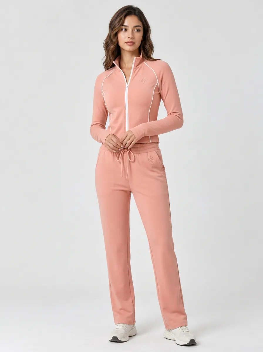 Women's Activewear Peach Zip-up Piping Detail Tracksuit