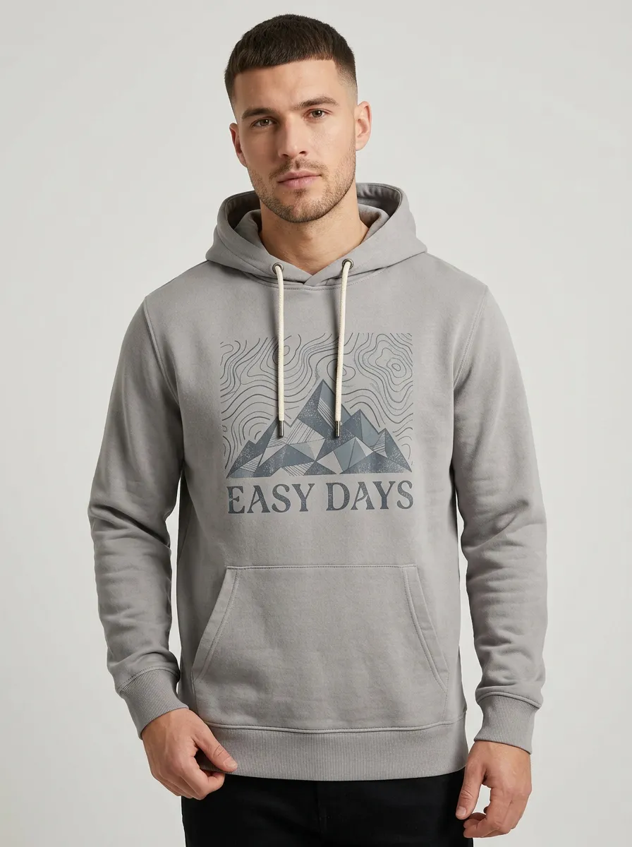 Men's Outdoor Adventure Easy Days Mountain Topographic Print Hoodie