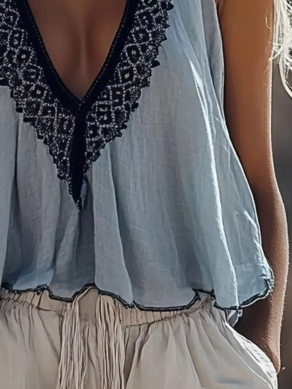 Lace Detail V-Neck Cami Lightweight Design