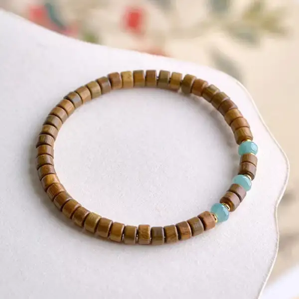 Sandalwood Jade Accent Barrel Bead Bracelet
