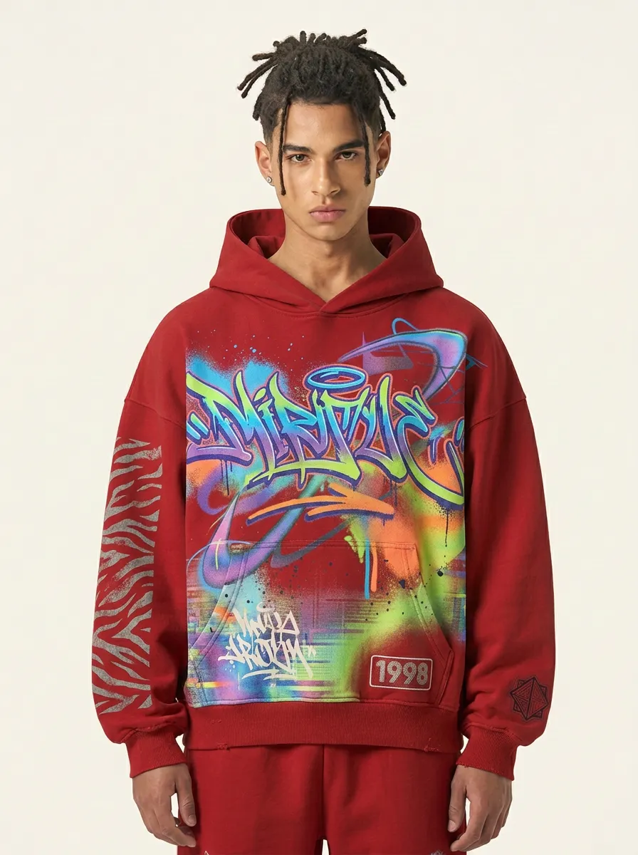 Men's Street Inspired Streetwear Graffiti Zebra Hoodie