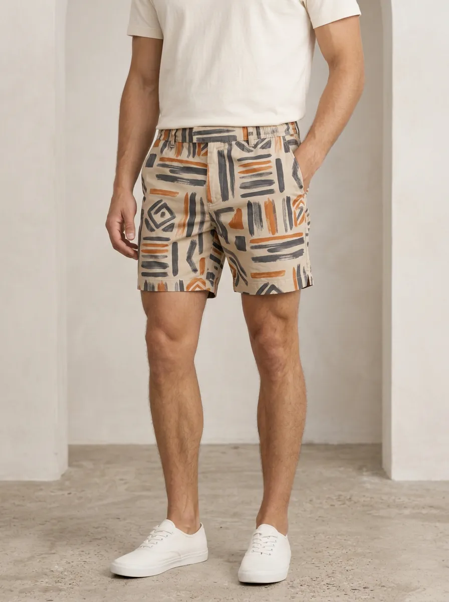 Men's Printed Brushstroke Geometric Abstract Shorts