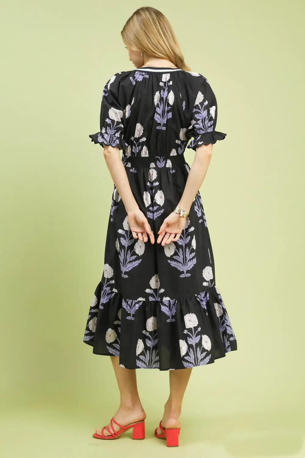 Floral Striped Smocked Tiered Dress