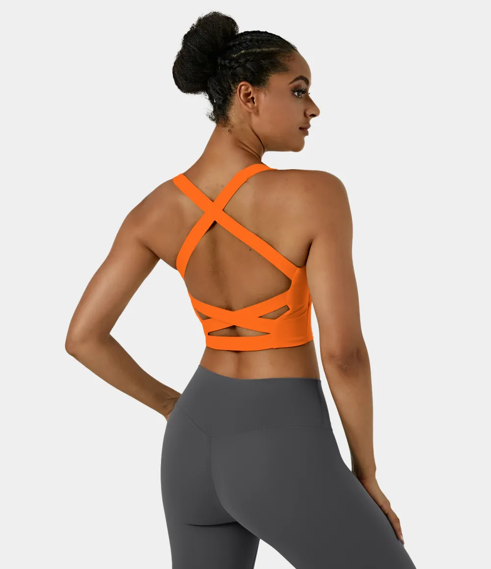 Softlyzero Airy Square Neck Backless Crisscross Cropped Cool Touch Yoga Tank Top-UPF50+