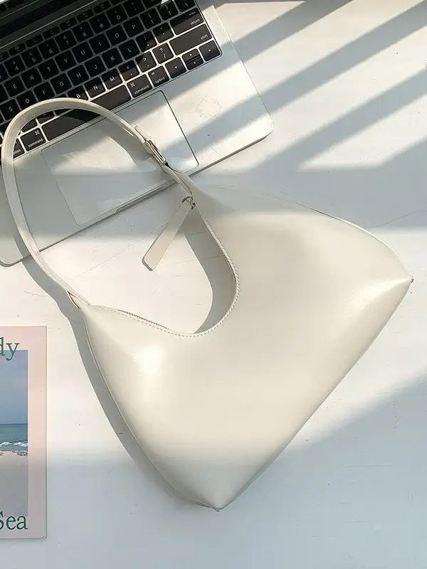 Solid Zipper Moon Shoulder Strap Armpit Bag