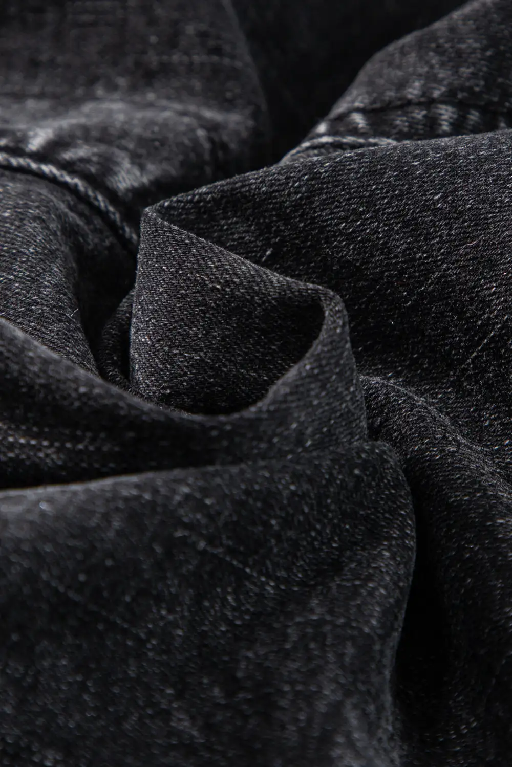 Black Smocked High Waist Mineral Washed