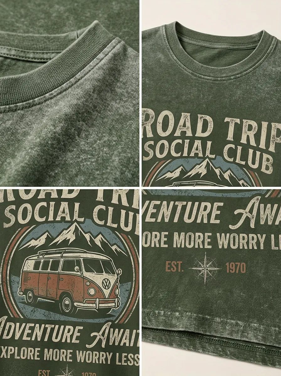 Unisex Road Trip Adventure Vintage Van Printed T-shirt