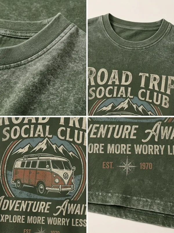 Unisex Road Trip Adventure Vintage Van Printed T-shirt