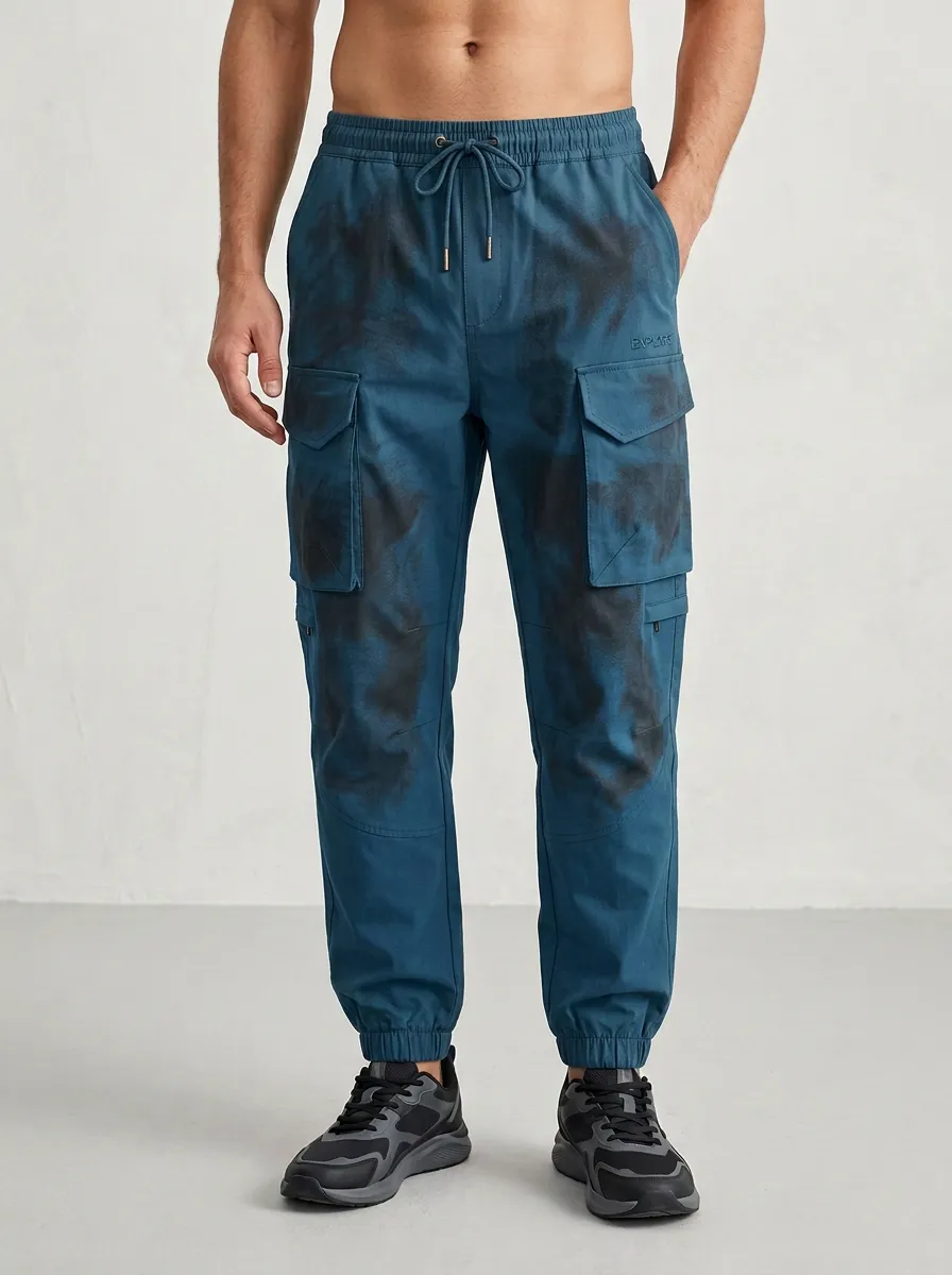 Men's Outdoor Explore Olive Tie-Dye Printed Cargo Pants