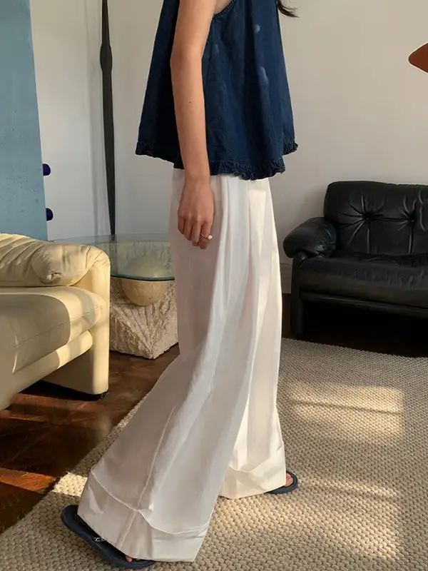 Women's High Waist Wide Leg Flared Pleated Pants