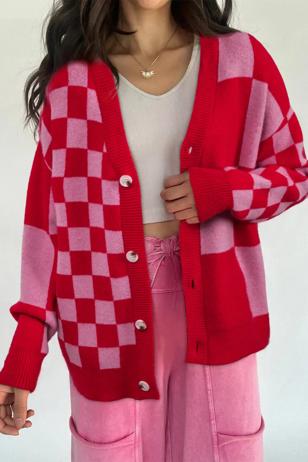 Checkered Knit Cardigan