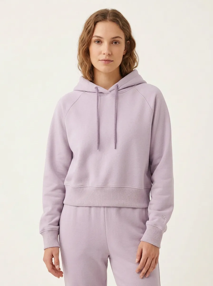Women's Minimalist Solid Beige Embroidered Flower Pullover Hoodie