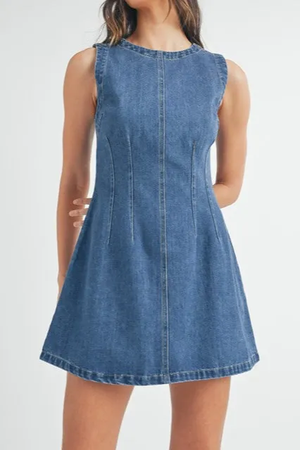 Light Wash Denim Sleeveless Mini Dress