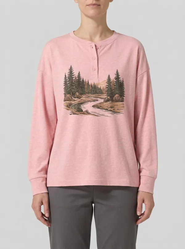 Women's Graphic Henley Long-Sleeve Top