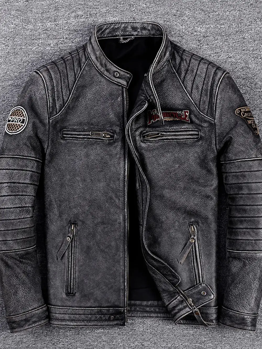 Men's Leather Zip Front Moto Jacket