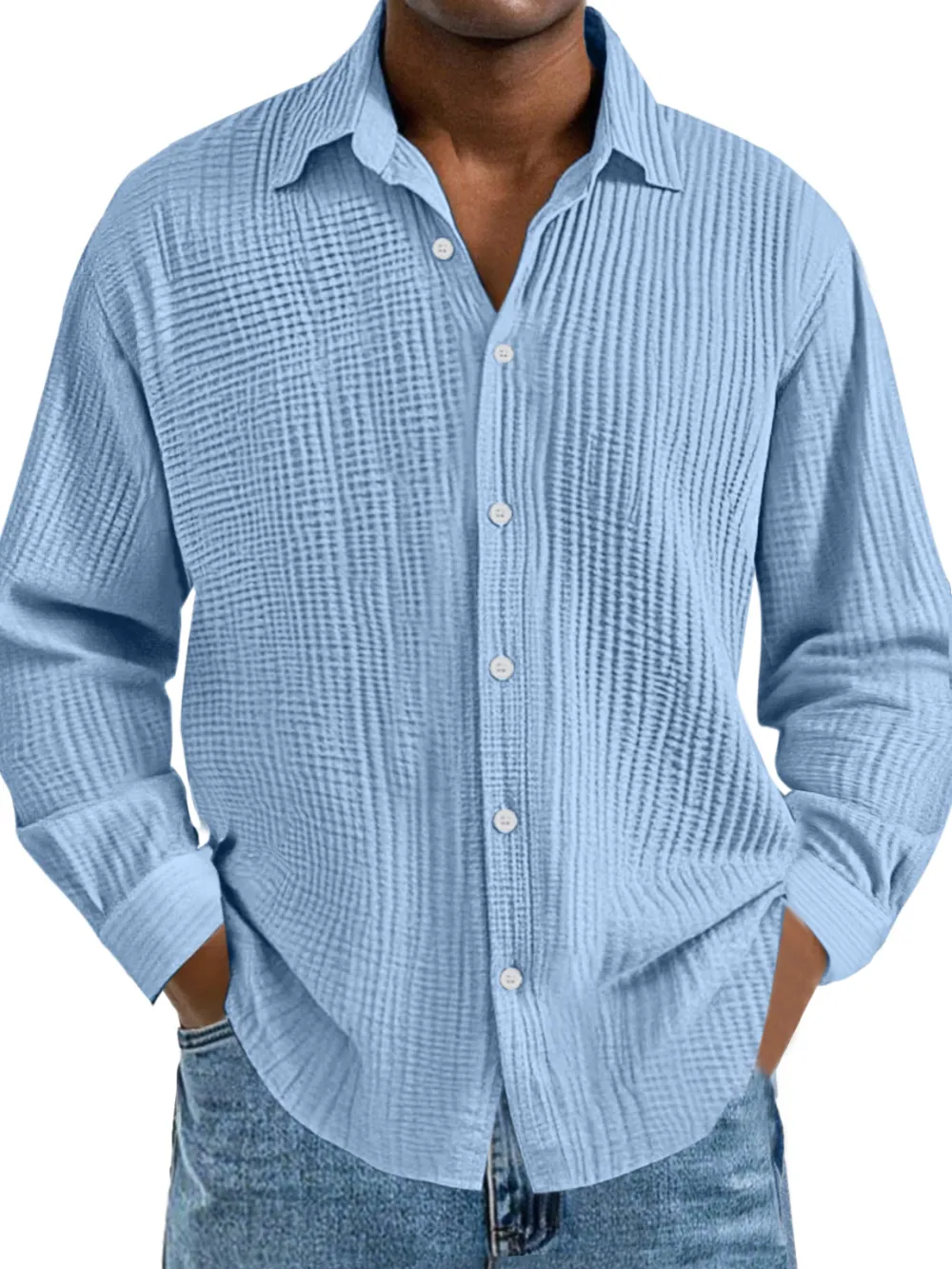 Relaxed Long Sleeve Open Collar Pleated Front Shirt