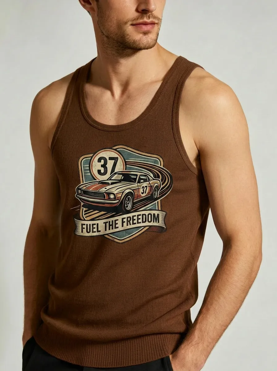 Men's Vintage Muscle Car Fuel The Freedom Printed Tank Top