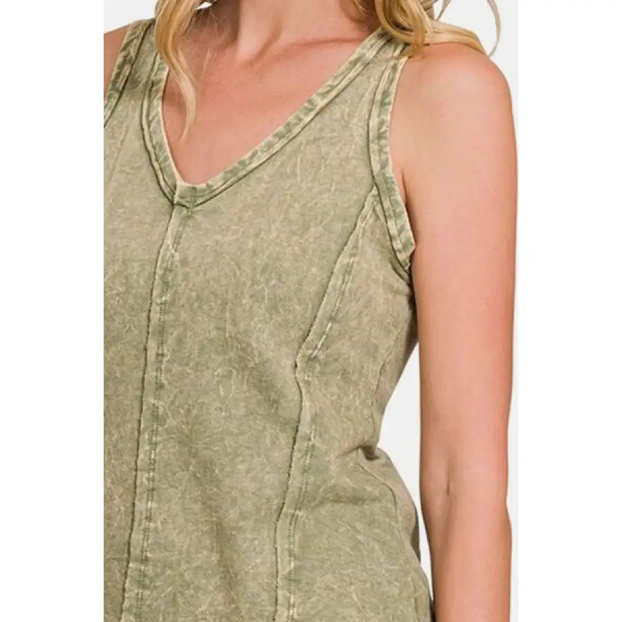 Exposed Seam V Neck Wide Strap Tank
