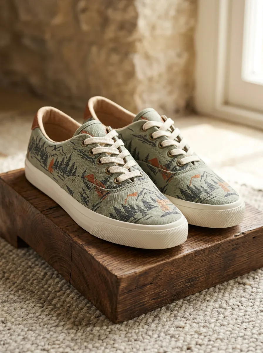 Men's Casual Outdoor Nature Lover Mountain Forest Patterned Canvas Shoes