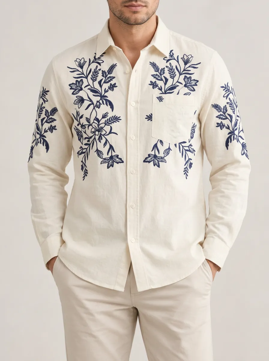 Men's Relaxed Botanical Embroidered Shirt