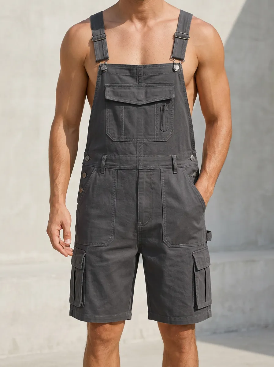 Men's Casual Utility Casual Cargo Bib Overalls Shorts