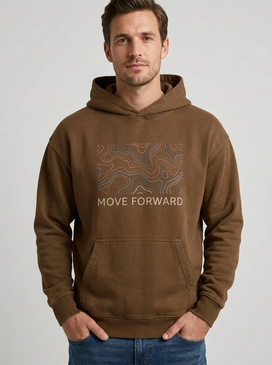 Men's Outdoor Adventure Move Forward Topographic Print Hoodie