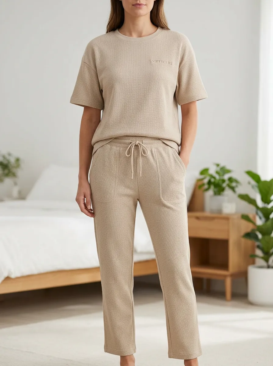 Embroidered Waffle Knit Lounge Set