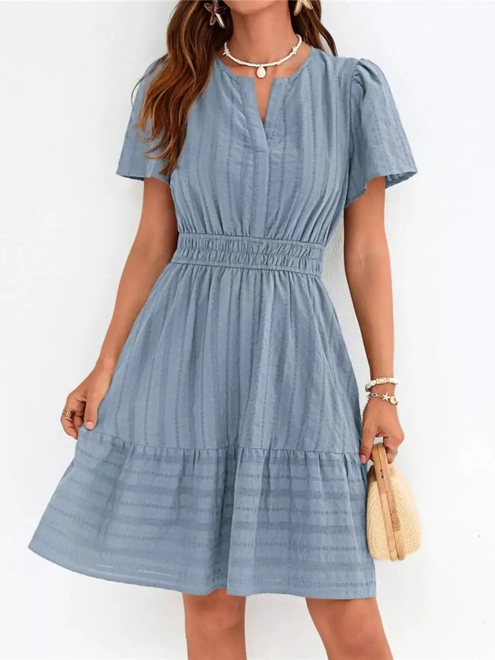 Tiered Smocked Short Sleeve Casual Dress
