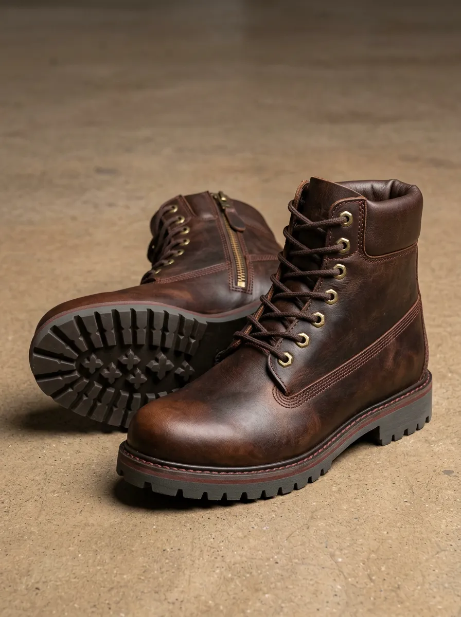 Unisex Leather Side-Zip Print Work Boots