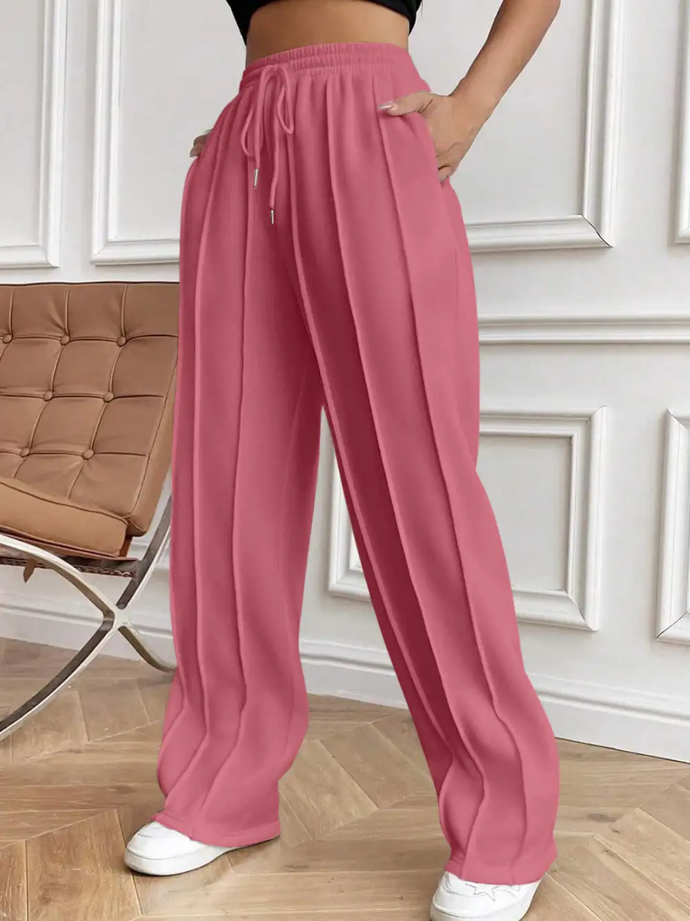 Drawstring Elastic Waist Pants With Pocket