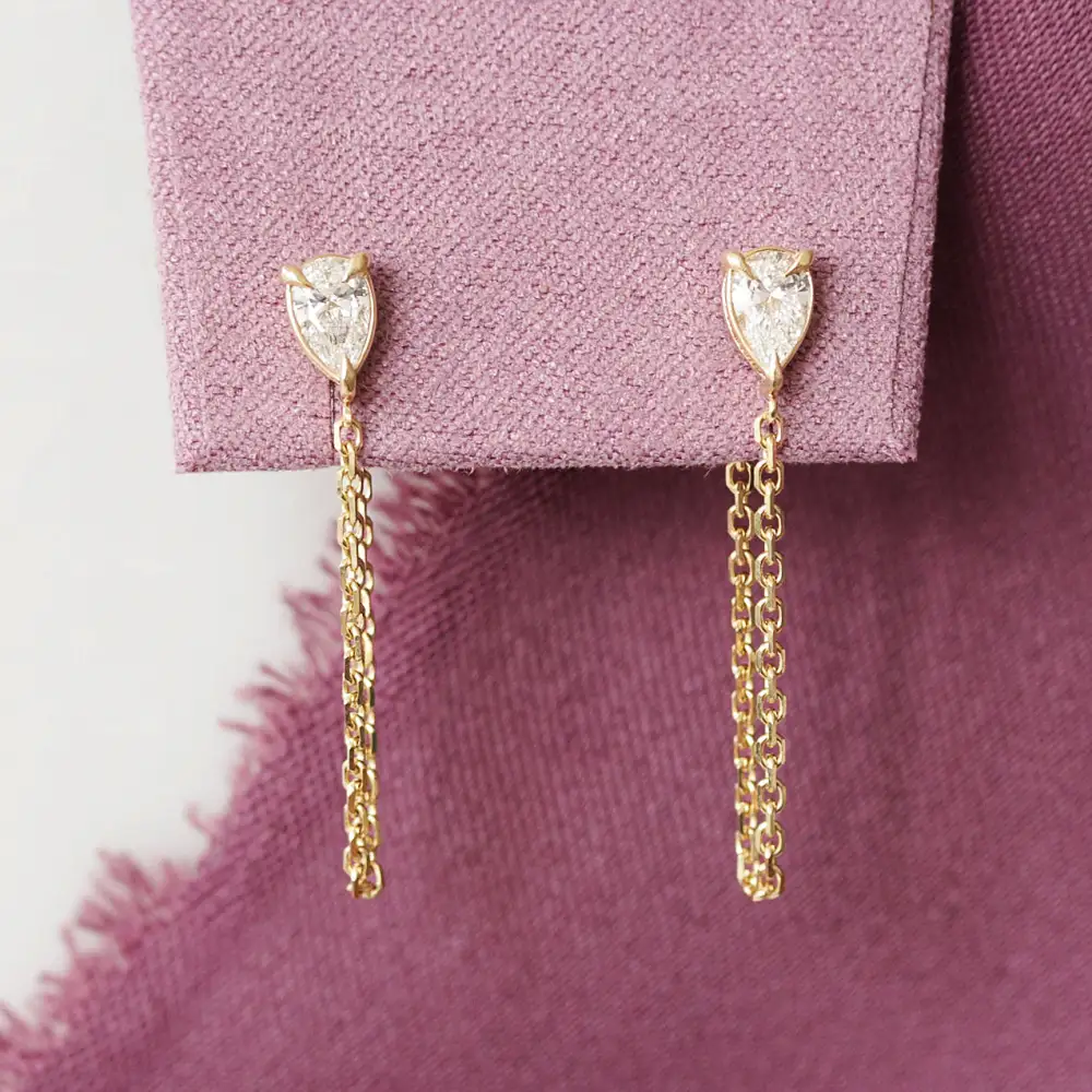 Pear Diamond Chain Drop Earrings