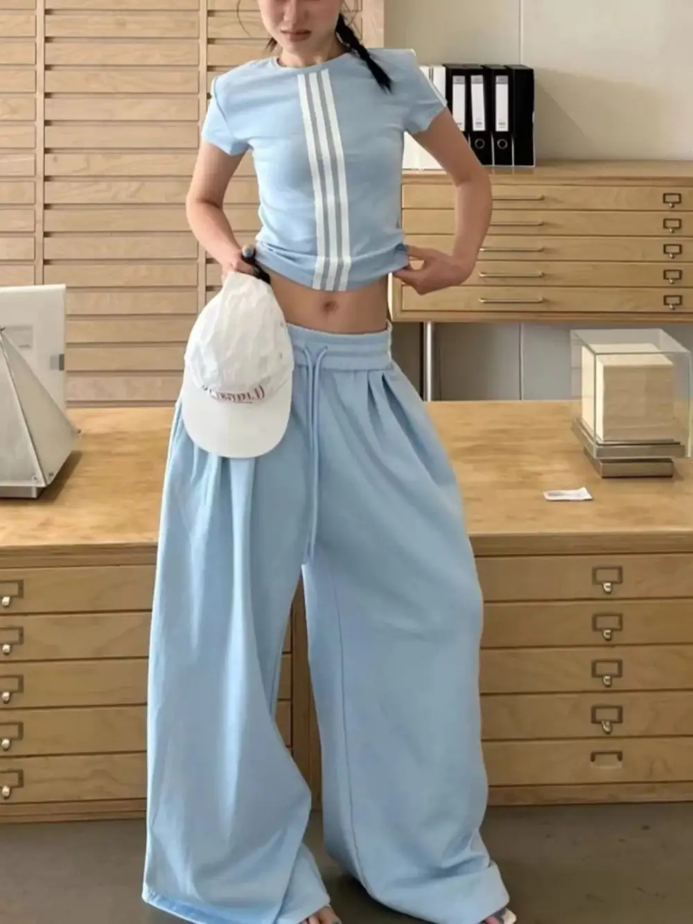 Elevated Striped Crop Top and Wide Leg Pants Set