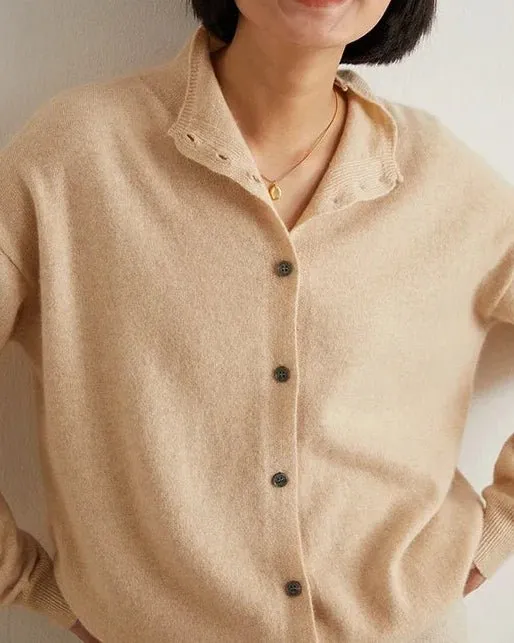 Cashmere Wool Button-Front Turtleneck Cardigan