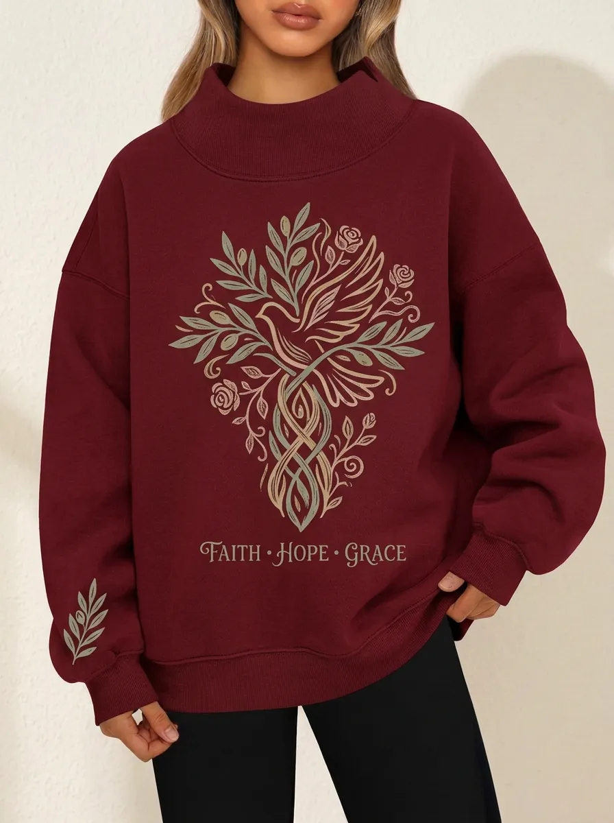 Women's Graceful Wildflower Heather Grey Grace Hope Grace Hope Mock Neck Sweatshirt