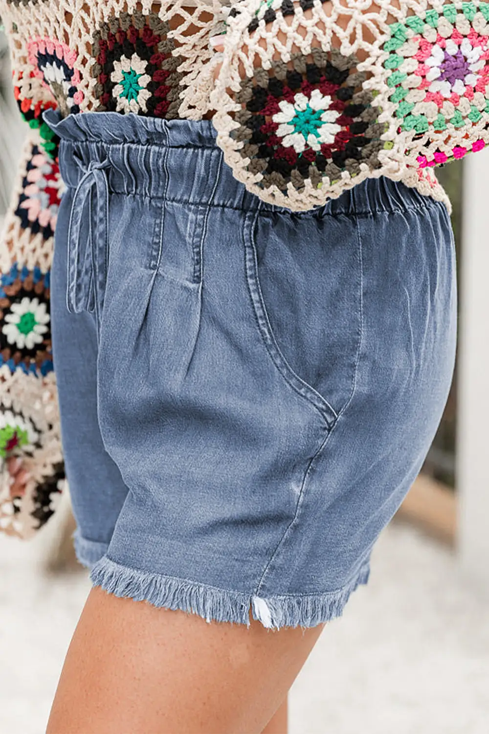 Dusk Blue Raw Hem Lace-Up High