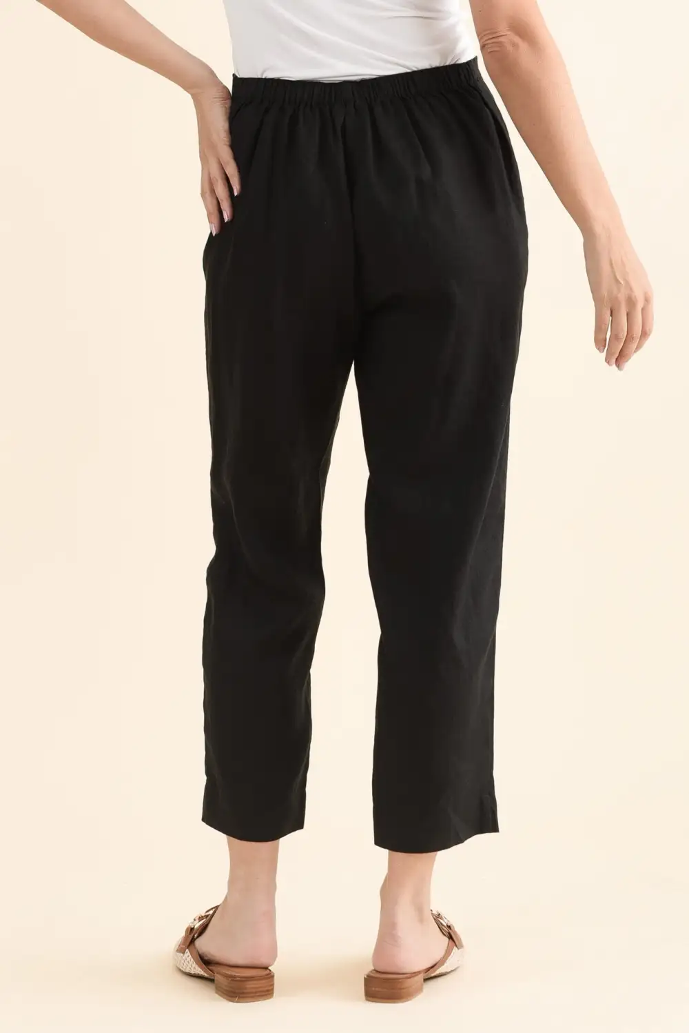 Straight Leg High Rise Elastic Waist Pants