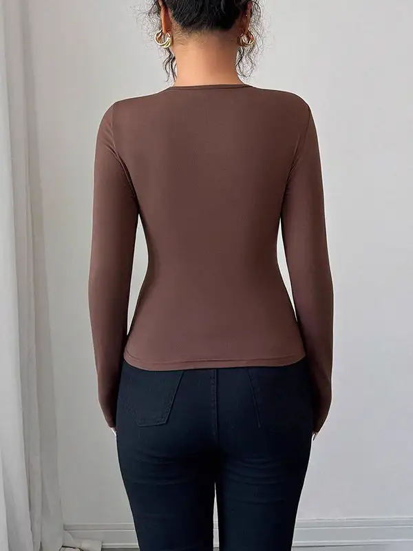 Long Sleeve Slim Fit Panel Detail Asymmetric Collar T-Shirt