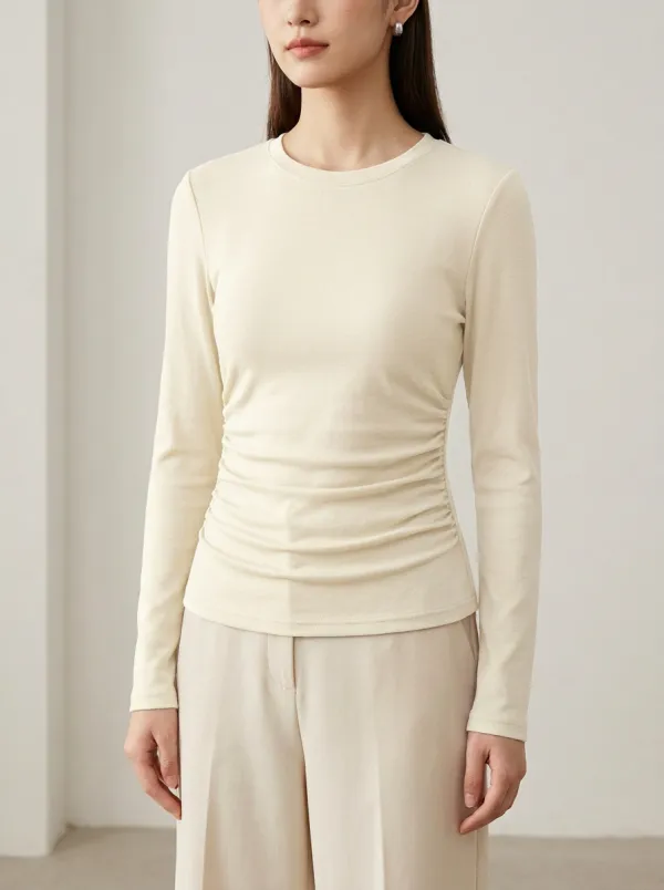 Side-Ruched Ruched Long-Sleeve Top