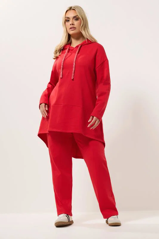 Red Metallic Drawstring Longline Hoodie detail 1