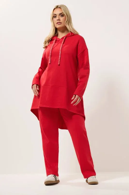 Red Metallic Drawstring Longline Hoodie
